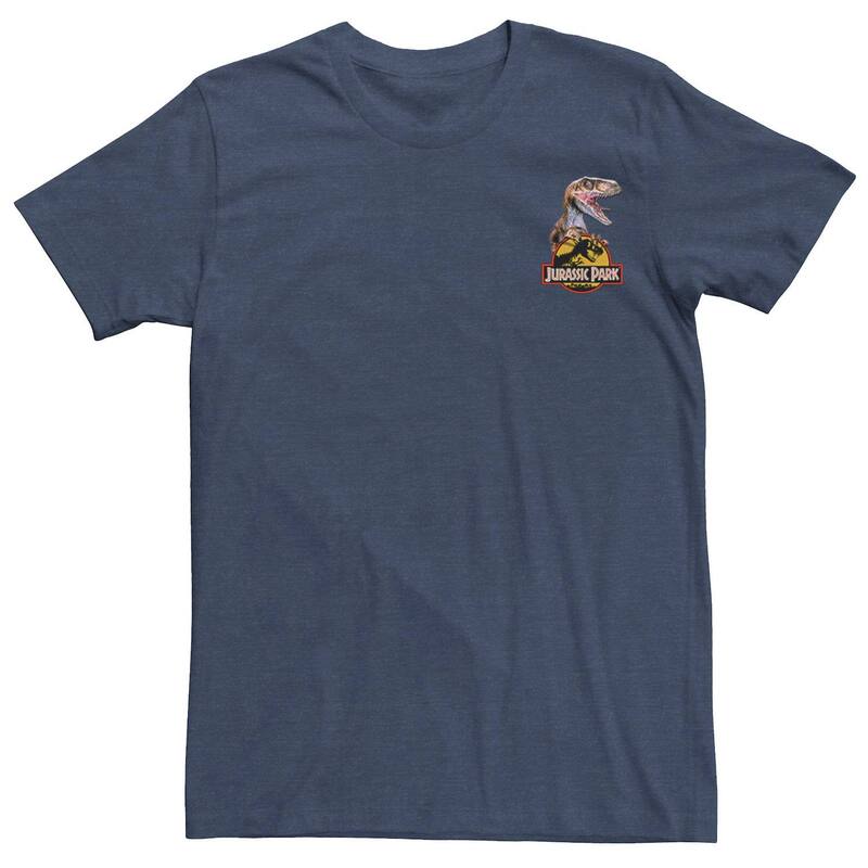 アニメキャラクター レディース トップス Tシャツ ロゴ Licensed Character Men's Jurassic Park Raptor Hold Logo Pocketee Navy Heather ヘザー
