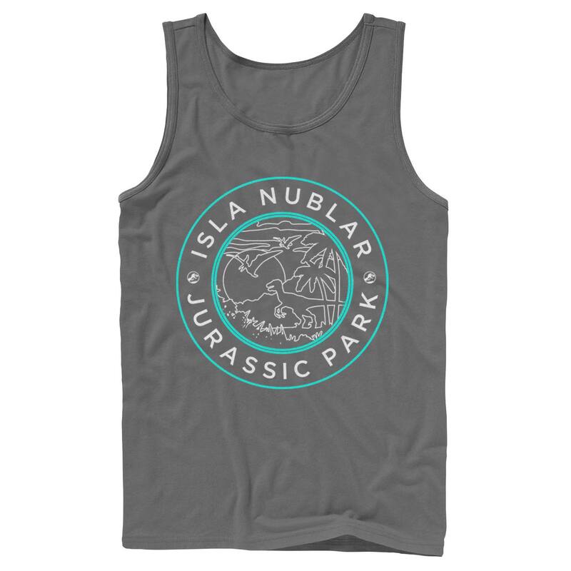 アニメキャラクター レディース トップス Tシャツ Licensed Character Men's Jurassic Park Isla Nublar Badge Retro Tank Top Charcoal チャコール