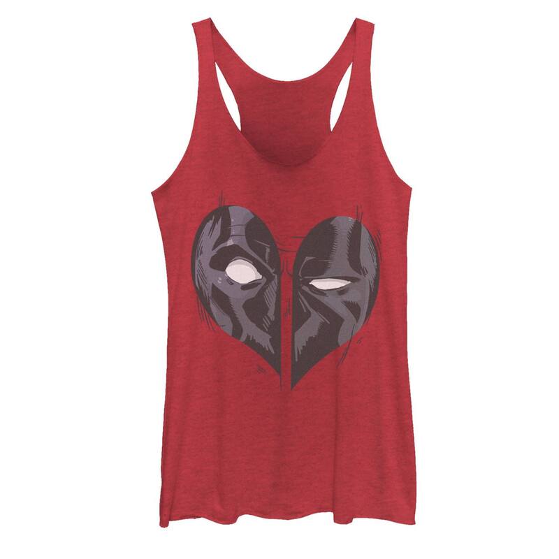 マーベル レディース トップス Tシャツ グラフィック Juniors' Marvel Deadpool Heart Mask Valentine's Graphic Tank Top Red Heather ヘザー