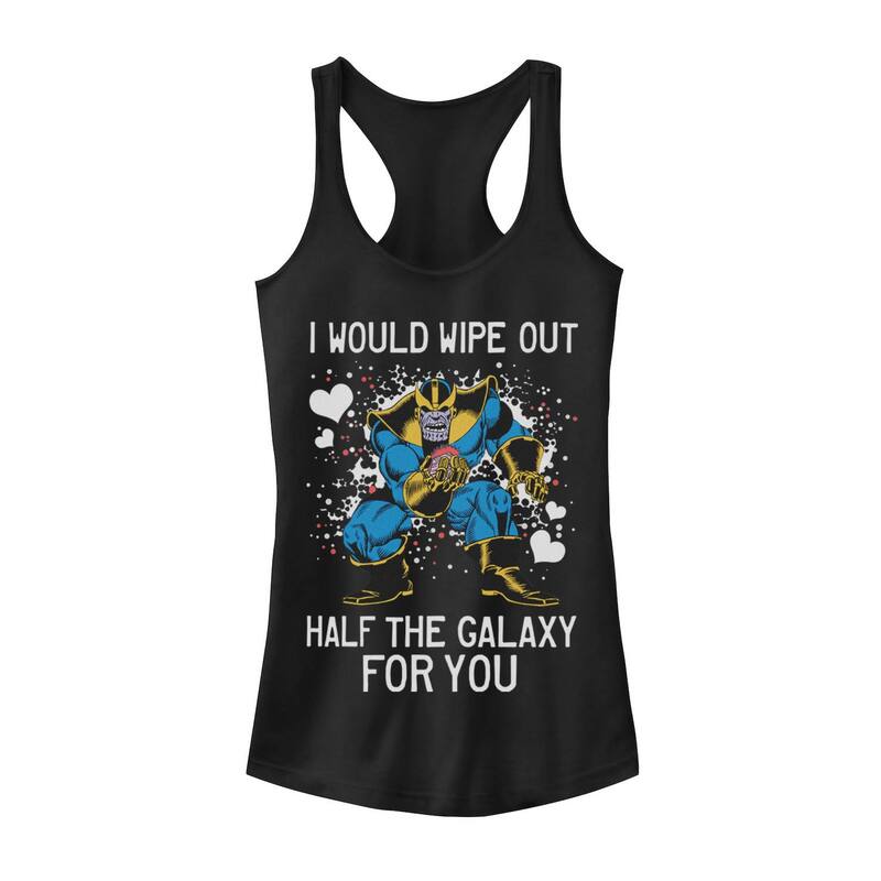アニメキャラクター レディース トップス Tシャツ Licensed Character Juniors' Marvel Thanos Half The Galaxy Valentine Tank Top Black ブラック