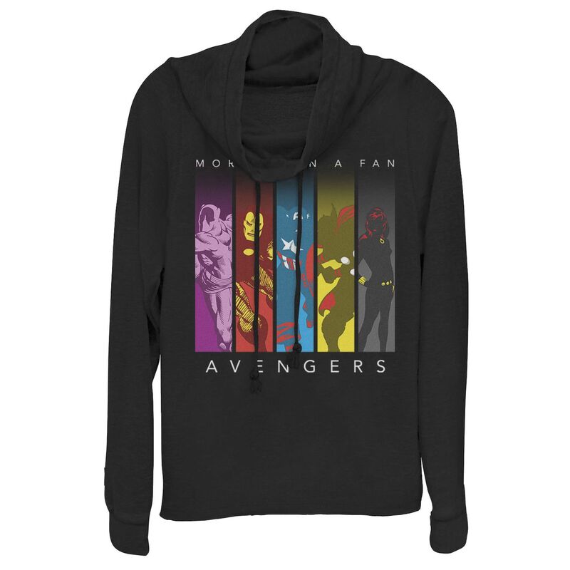 アニメキャラクター レディース トップス Tシャツ グラフィック Licensed Character Juniors' Marvel Avengers More Than A Fan Colorful Panel Silhouette Cowlneck Graphic Lightweight Long Sleeve Black ブラック｜ReVida 店