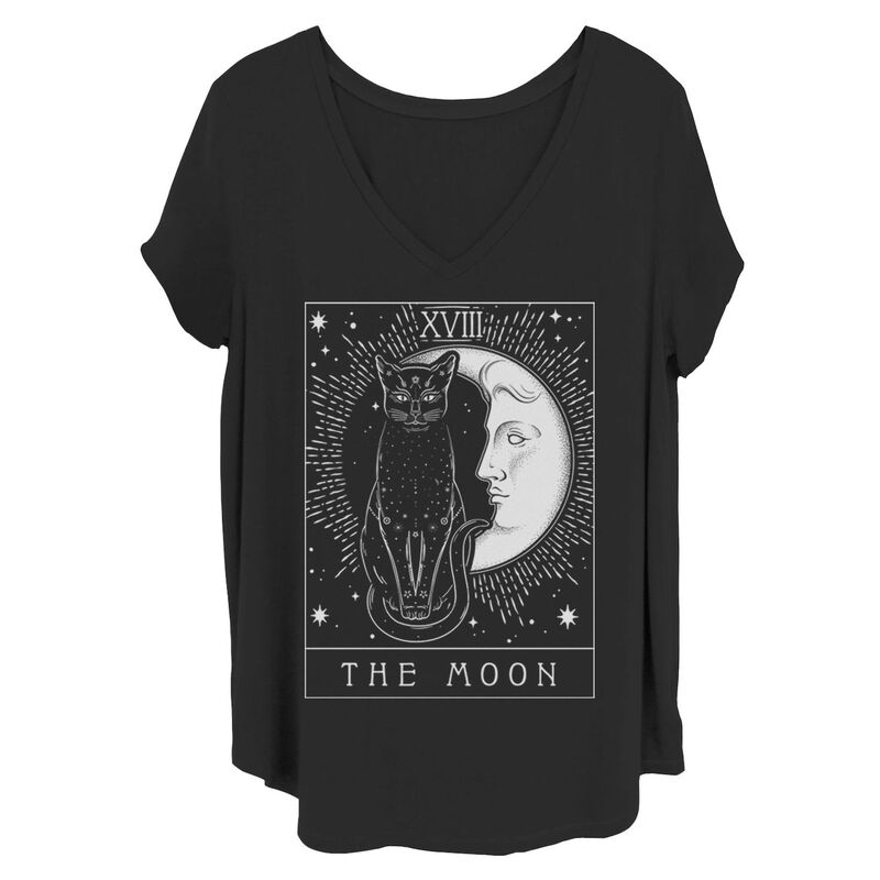 アンブランデッド レディース トップス Tシャツ プラスサイズ グラフィック Unbranded Juniors' Plusize Tarot Card Crescent Moon & Cat Flowy Graphic Tee Black ブラック