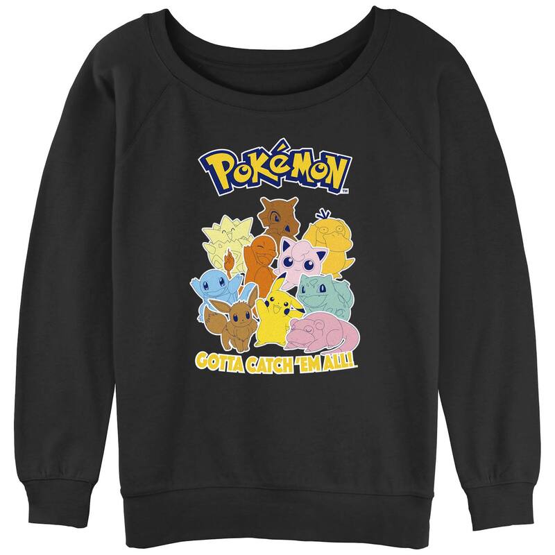 アニメキャラクター レディース トップス Tシャツ パイル スウェット グラフィック Licensed Character Juniors' Pokmon Gotta Catch 'Em All Slouchy Terry Graphic Sweatshirt Black ブラック