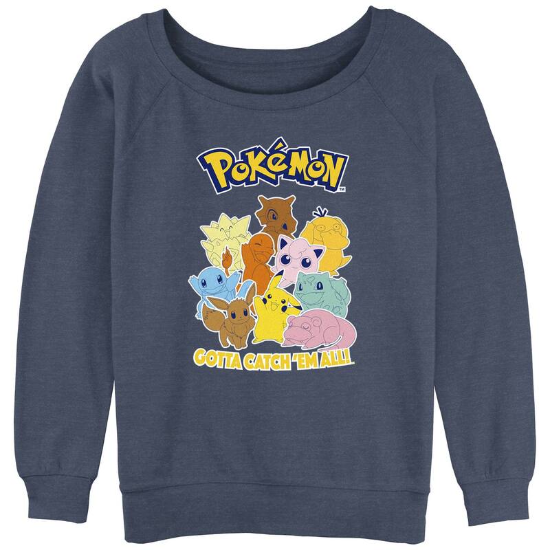 アニメキャラクター レディース トップス Tシャツ パイル スウェット グラフィック Licensed Character Juniors' Pokmon Gotta Catch 'Em All Slouchy Terry Graphic Sweatshirt Blue Heather ヘザー