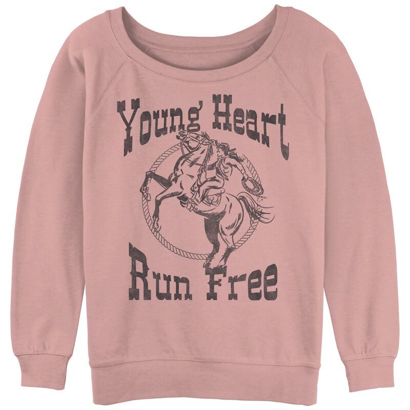アンブランデッド レディース トップス Tシャツ パイル グラフィック Unbranded Juniors' Young Heart Run Free Slouchy Terry Graphic Pullover Desert Pink ピンク