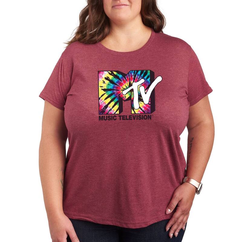 アニメキャラクター レディース トップス Tシャツ プラスサイズ ロゴ Licensed Character Plusize MTV Tie Dye Logo Tee Dark Red レッド
