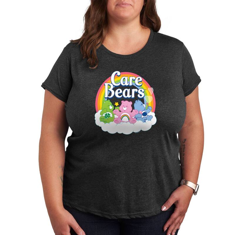 アニメキャラクター レディース トップス Tシャツ プラスサイズ ロゴ グラフィック Licensed Character Plus Care Bears Logo Group Graphic Tee Charcoal Gray チャコール