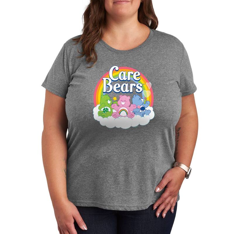 アニメキャラクター レディース トップス Tシャツ プラスサイズ ロゴ グラフィック Licensed Character Plus Care Bears Logo Group Graphic Tee Gray グレー