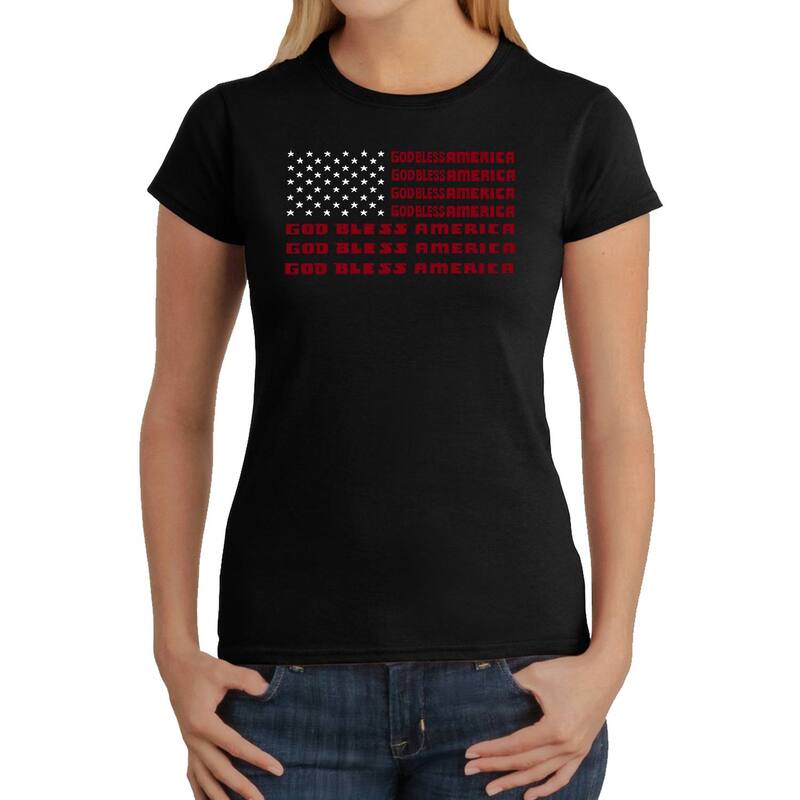 エルエーポップアート レディース トップス Tシャツ LA Pop Art God Bless America - Women's Word Art-Shirt Black ブラック