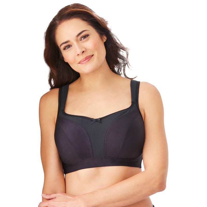 コンフォート チョイス レディース アンダーウェア ブラジャー プラスサイズ Comfort Choice Women's Plusize Limitless Wirefree Low-impact Back Hook Bra Black ブラック｜ReVida 店