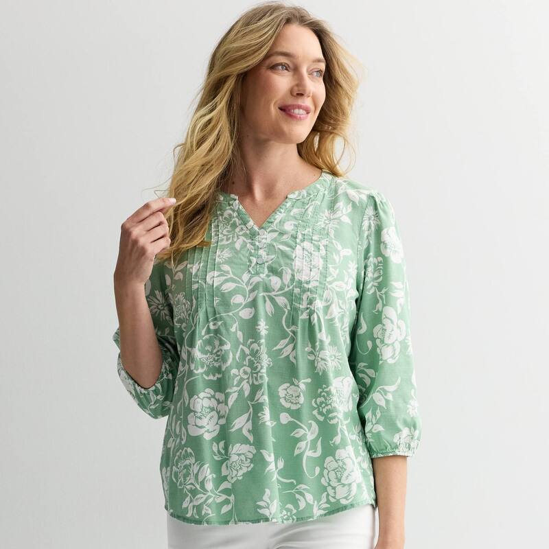 クロフト&バロー レディース トップス シャツ Women's Croft & Barrow Button Pintucked Top Green Inky Floral グリーン