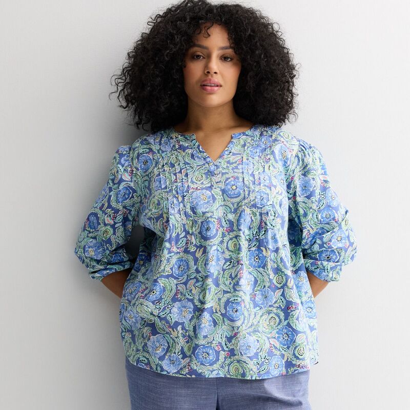 クロフト＆バロー レディース トップス シャツ プラスサイズ Plusize Croft & Barrow Button Pintuck Top Blue Jacobean Ivy ブルー