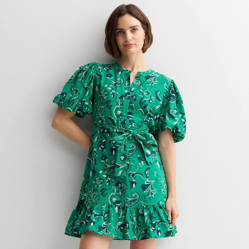 ナインウェスト レディース トップス 衣装 プチ Petite Nine West Button Front Fit \u0026 Flare Dress Green Gaea Chintz 緑であること