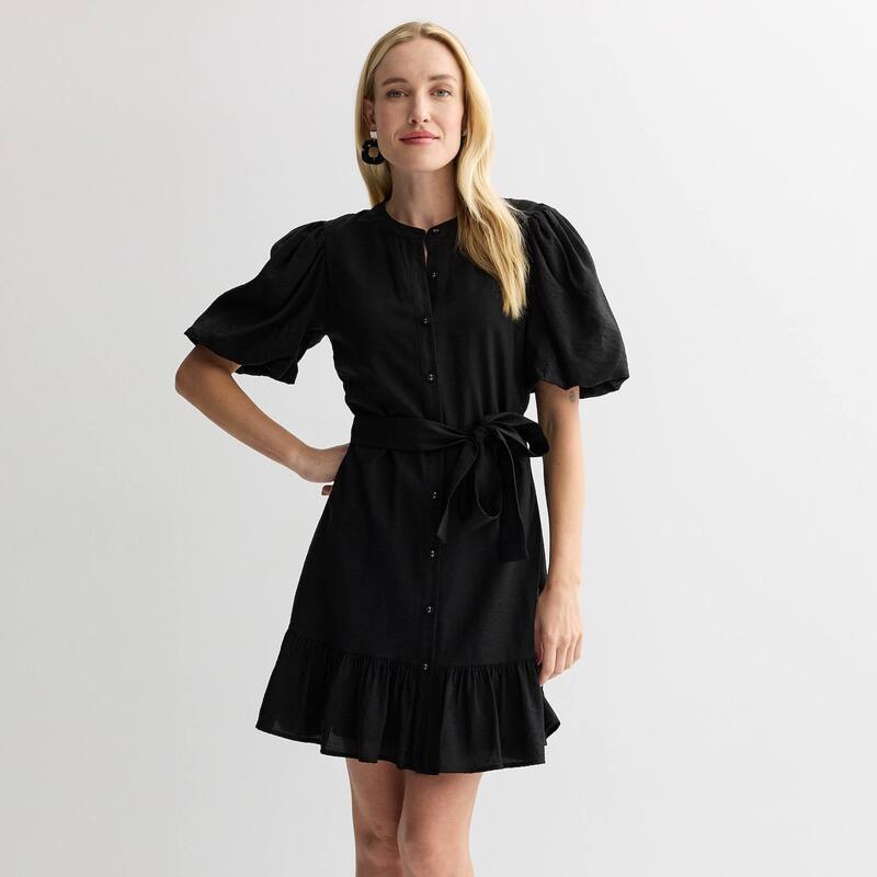 ナインウェスト レディース トップス 衣装 プチ Petite Nine West Button Front Fit \u0026 Flare Dress Mineral Black 黒いこと
