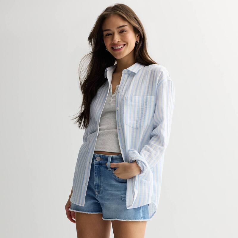 エスオー レディース トップス プルオーバー Juniors\u0027 SO Long Sleeve Shirt White Blue Stripe 白いこと