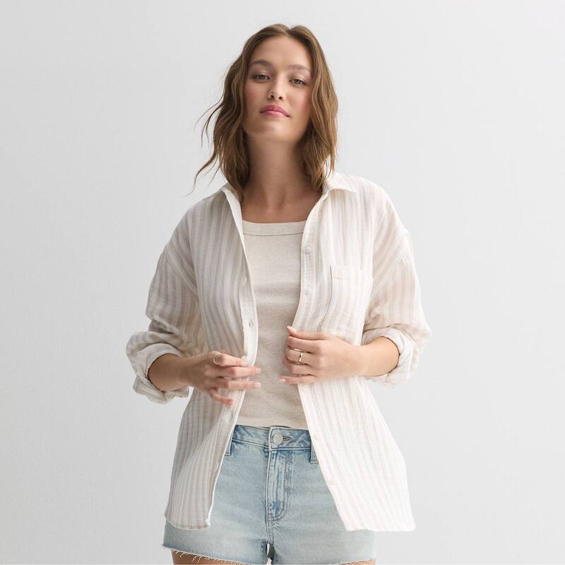 エスオー レディース トップス プルオーバー Juniors\u0027 SO Long Sleeve Shirt White Tan Stripe 白いこと
