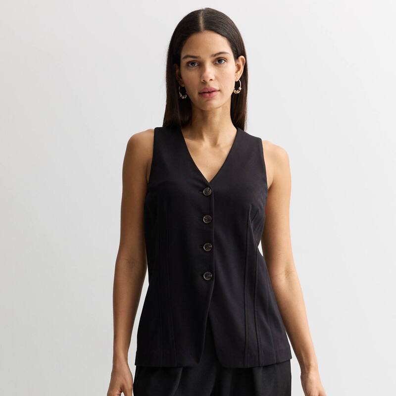ナインウェスト レディース アウター ジャケット・ブルゾン Vネック ベスト Women's Nine West V-Neck Longline Vest Mineral Black ブラック