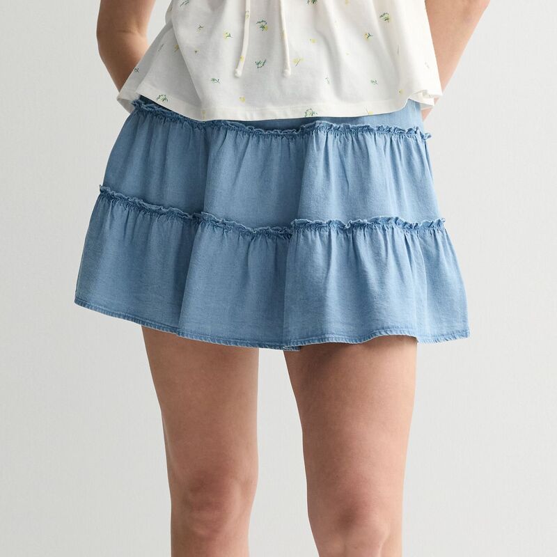 エスオー レディース ボトムスカート ティアード ミニ Juniors' SO Multiered Mini Skort Light Wash マルチカラー