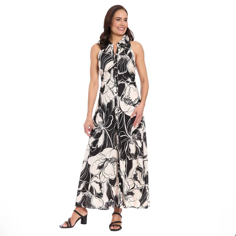 ロンドンタイムス レディース トップス ワンピース フラワー柄 フラワー Women's London Times Cut-In Sleeve Floralength dress Blk Beige ベージュ|ReVida 店