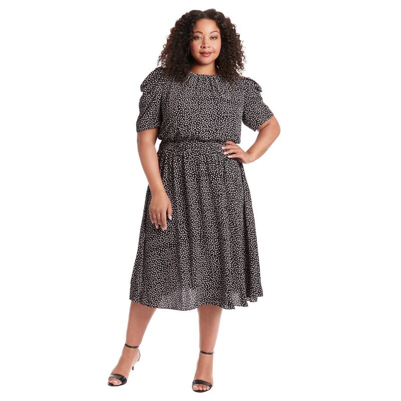 ロンドンタイムス レディース トップス ワンピース シフォン プラスサイズ ミディ Plusize London Times Jewelneck Black & White Chiffon Midi Dress Black ブラック