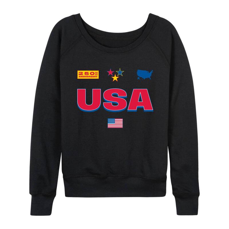 アニメキャラクター レディース トップス Tシャツ パイル グラフィック Licensed Character Women's USA 250th Anniversary Graphic French Terry Long Sleeve Tee Black ブラック
