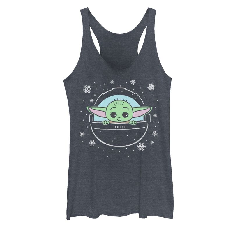 アニメキャラクター レディース トップス Tシャツ グラフィック Licensed Character Juniors' Star Wars The Mandalorian Christmas The Child aka Babyoda Snowflakes Graphic Tank Top Navy Heather ヘザー｜ReVida 店