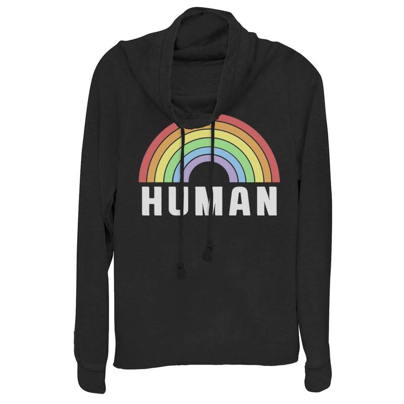 アンブランデッド レディース トップス Tシャツ グラフィック Unbranded Junior's Human Colorful Pastel Rainbow Cowlneck Graphic Lightweight Long Sleeve Black ブラック|ReVida 店