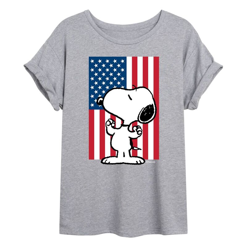 アニメキャラクター レディース トップス Tシャツ Licensed Character Juniors' Peanuts USA Flag Oversized Tee Grey グレー