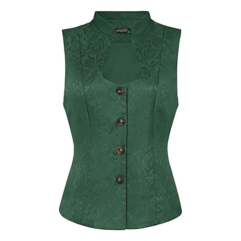 アレグラ ケー レディース トップス Tシャツ ヴィンテージ フラワー柄 ベスト コート フラワー ALLEGRA K Jacquard Floral Vest for Women's U Neck Single Breasted Gothic Vintage Waistcoat Green グリーン