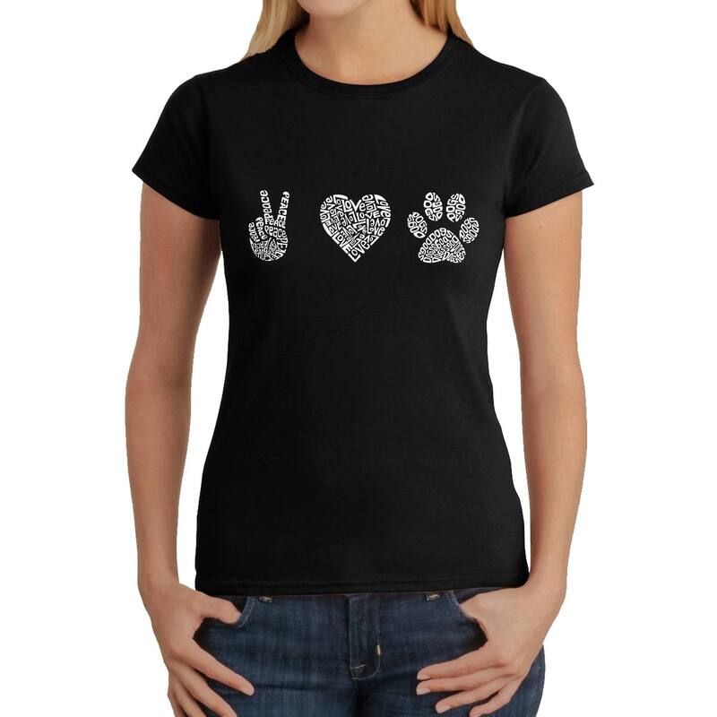 エルエーポップアート レディース トップス Tシャツ LA Pop Art Peace Love Dogs - Womens Word Art-Shirt Black ブラック