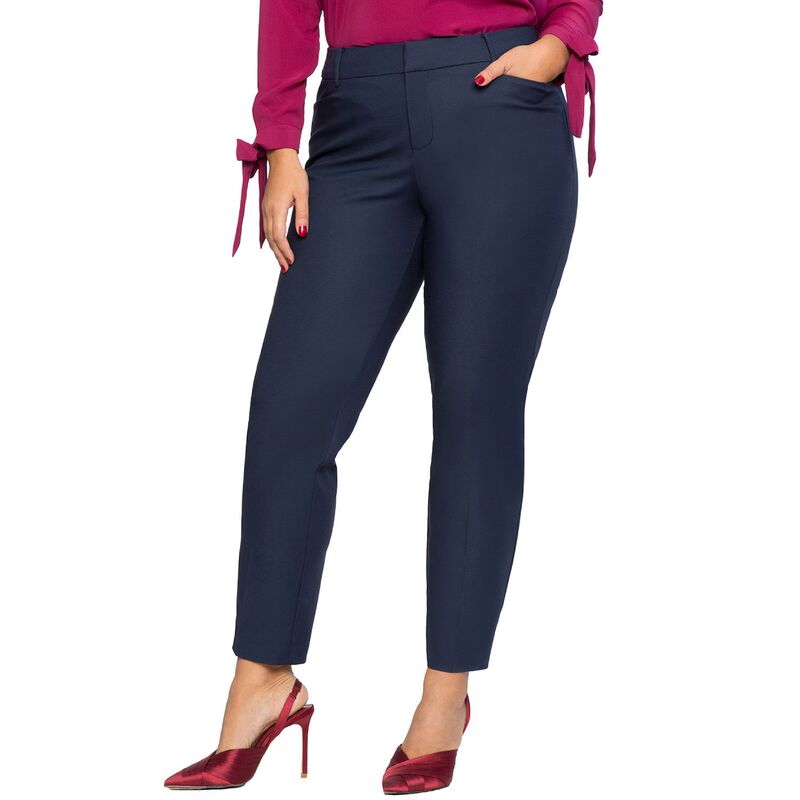 エロクイ レディース ボトムス カジュアルパンツ プラスサイズ プチ ELOQUII Women's Plusize Petite Kady Fit Double-Weave Pant Classic Navy ネイビー