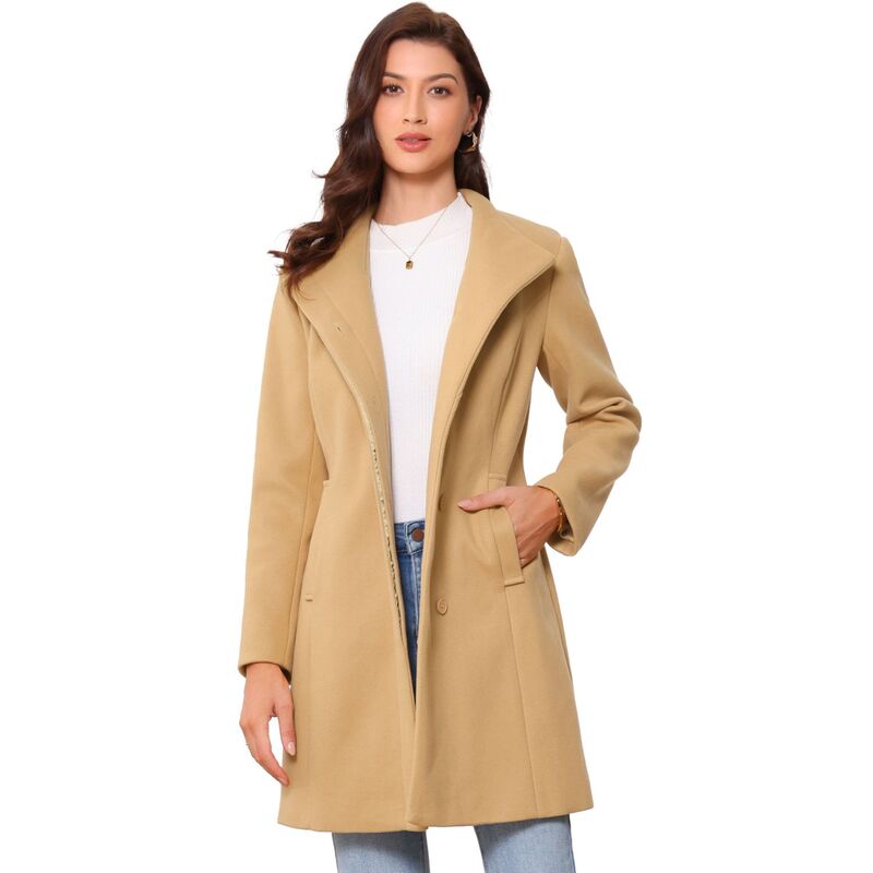 アレグラ ケー レディース アウター 上衣・上衣 厚地の外套 ALLEGRA K Stand Collar Coat for Women\u0027s Long Sleeve Winter Outerwear Khaki カーキ