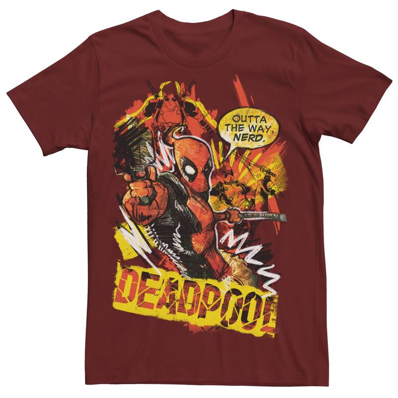 アニメキャラクター レディース トップス Tシャツ グラフィック Licensed Character Men's Marvel Deadpool Scribbles Graphic Tee Cardinal