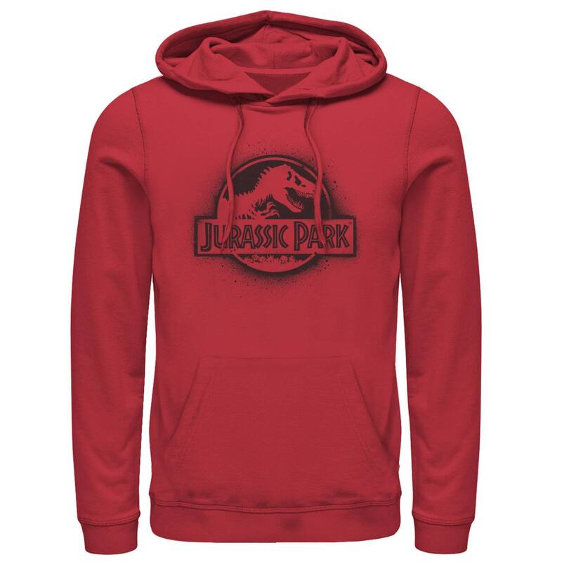 アニメキャラクター レディース トップス Tシャツ ロゴ パーカー グラフィック Licensed Character Men's Jurassic Park All White Spray Paint Stencil Movie Logo Graphic Pullover Hoodie Red レッド