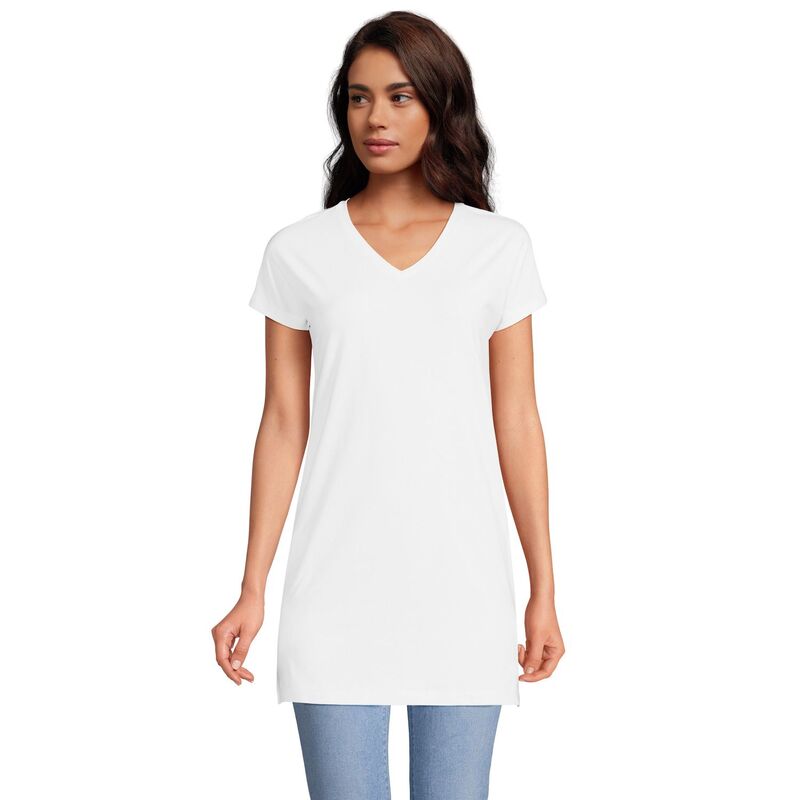 ランズエンド レディース トップス Tシャツ Vネック プチ ジャージー Petite Lands' End Short Sleeve Jersey Extra Long V-Neck Tunic White ホワイト