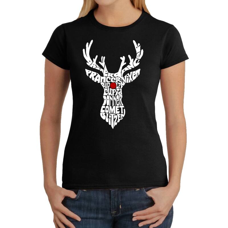 エルエーポップアート レディース トップス Tシャツ LA Pop Art Women's Word Art-Shirt - Santa's Reindeer Black ブラック