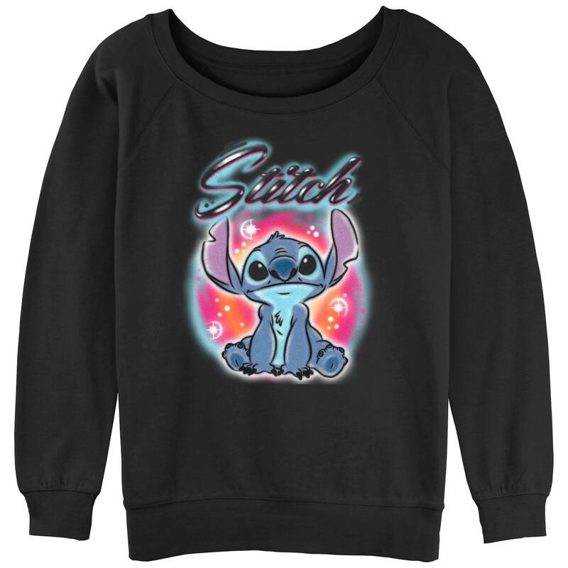 アニメキャラクター レディース トップス Tシャツ パイル グラフィック Licensed Character Juniors' Lilo & Stitch Airbrush Stitch Graphic Slouchy Terry Black ブラック
