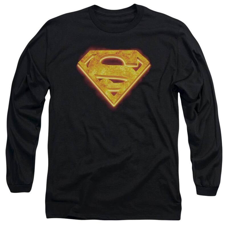 アニメ文字記号 レディース トップス プルオーバー Licensed Character Superman Hot Steel Shield Long Sleeve Adult-shirt Black 黒いこと