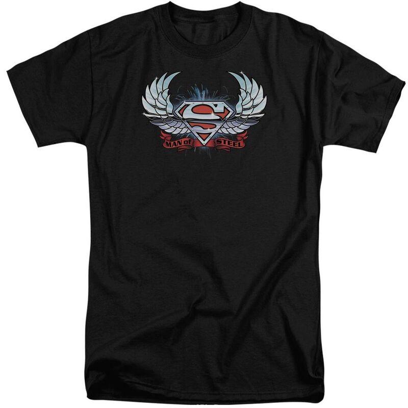 アニメキャラクター レディース トップス Tシャツ トール Licensed Character Superman Chrome Wingshield Short Sleeve Adultall T-shirt Black ブラック