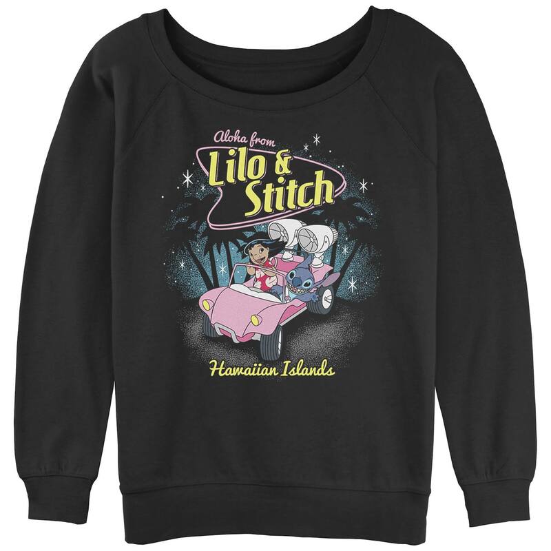 ディズニー レディース トップス Tシャツ パイル グラフィック Disney's Lilo & Stitch Aloha From Hawaii Graphic Slouchy Terry Black ブラック