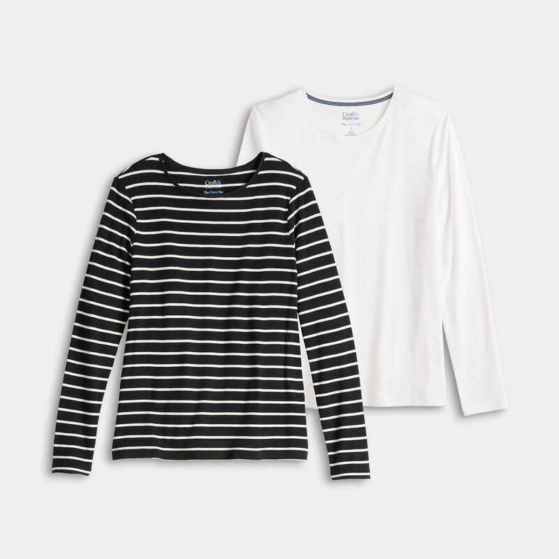 クロフト＆バロー レディース トップス Tシャツ クルーネック Women's Croft & Barrow Long Sleeve 2-Pack Crewneck Teestripe White Pack ホワイト