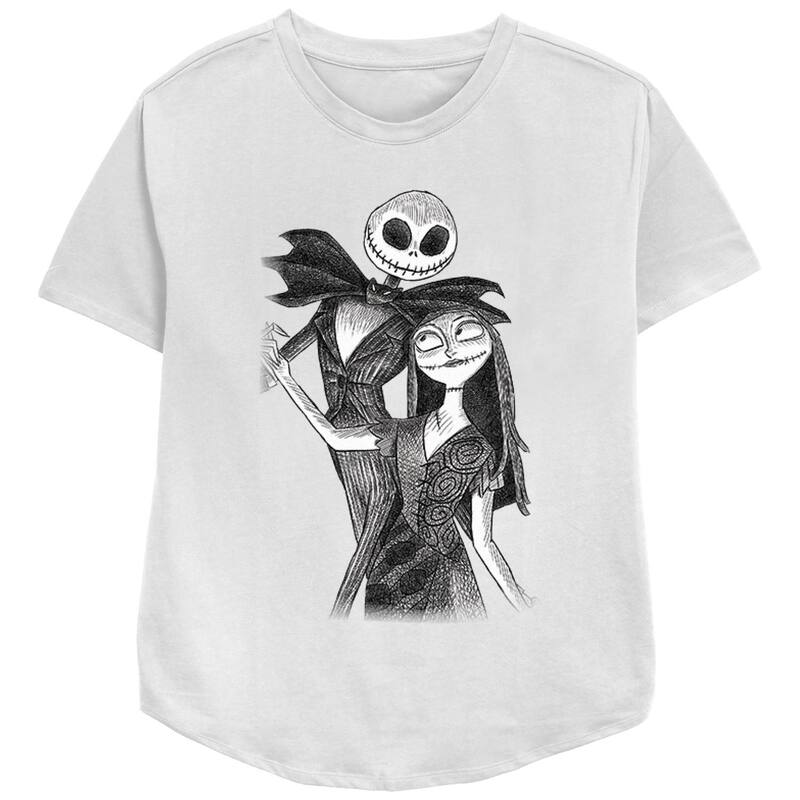 ディズニー レディース トップス Tシャツ リラックスフィット グラフィック Disney's The Nightmare Before Christmas Juniors' Jack And Sally Draw Relaxed Fit Graphic Tee White ホワイト