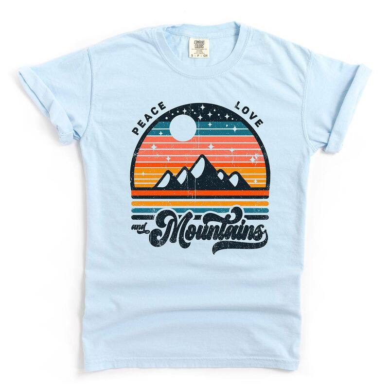 Simply Sage Market レディース トップス ティーシャツ Simply Sage Market Peace Love And Mountains Garment Dyed Tees Chambray Tシャツ・カットソー-レディースファッション-トップス