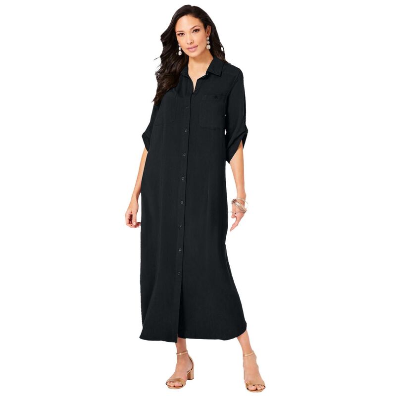 ロアマンズ レディース トップス ワンピース プラスサイズ Roaman's Women's Plusize Collared Button Front Dress Black ブラック