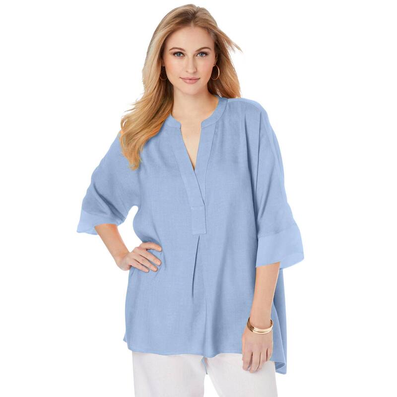 ジェシカロンドン レディース トップス Tシャツ プラスサイズ リネン Jessica London Women Plusize Hi-Low Linen Tunic Azure Mist