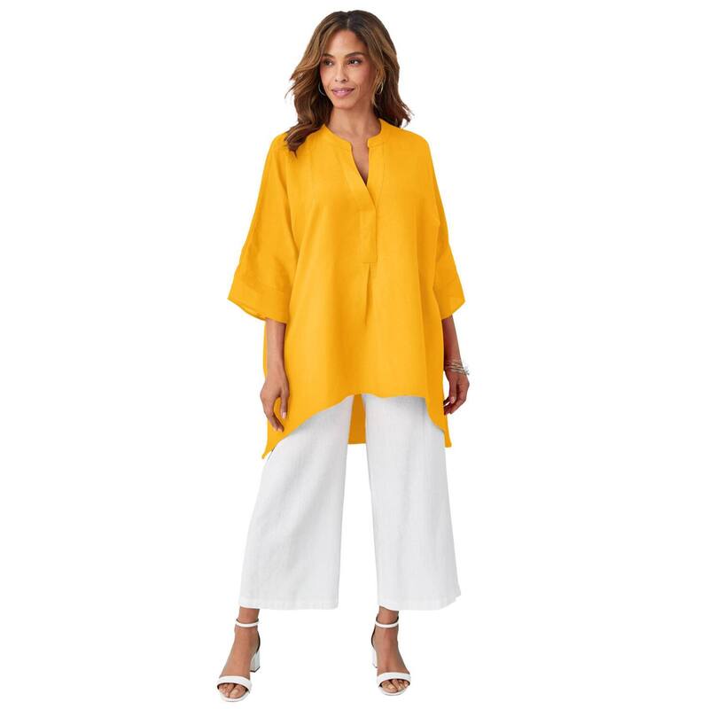 ジェシカロンドン レディース トップス Tシャツ プラスサイズ リネン Jessica London Women Plusize Hi-Low Linen Tunic Sunset Yellow イエロー