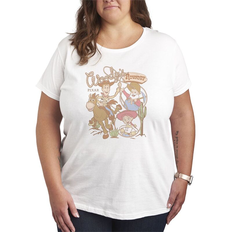 ディズニー ピクサー レディース トップス Tシャツ プラスサイズ グラフィック Plusize Disney / Pixar's Toy Story Woody's Roundup Graphic Tee White ホワイト