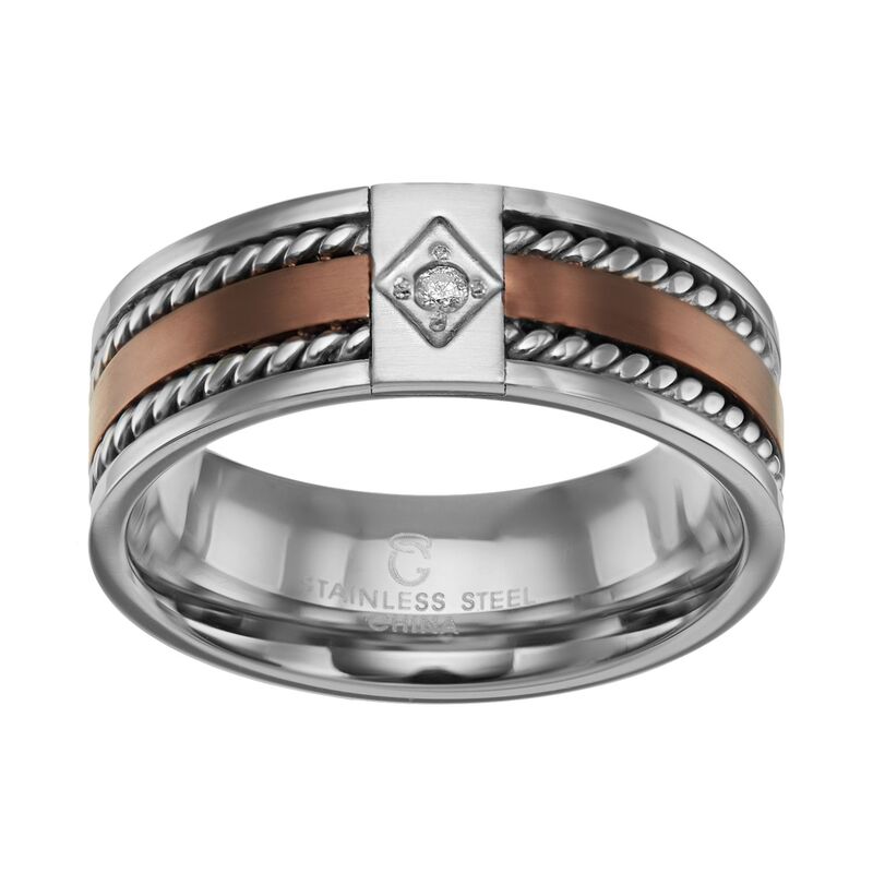アンブランデッド メンズ アクセサリー リング Tシャツ Unbrandediamond Accentwo Tone Stainlessteel Twist Band - Men Brown ブラウン