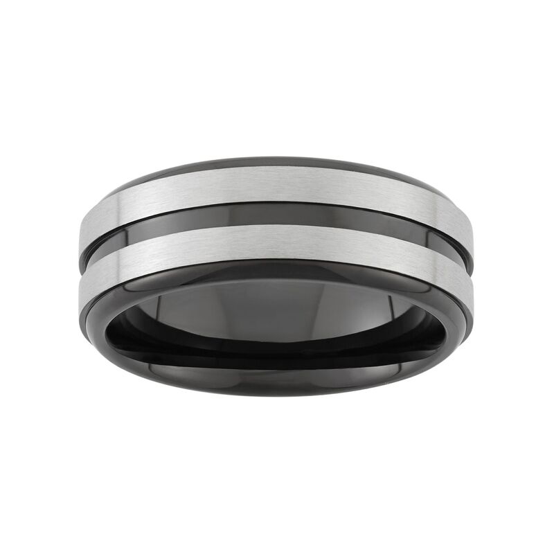 アンブランデッド メンズ アクセサリー リング Tシャツ Unbranded Two Tone Stainlessteel Striped Wedding Band - Men Grey グレー