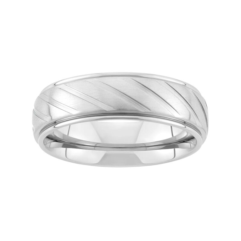 アンブランデッド メンズ アクセサリー リング Tシャツ Unbranded Stainlessteel Diagonal Stripe Wedding Band - Men Grey グレー